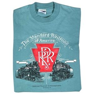 Standard Railroad of America Train Museum Graphic Short Sleeve Tee Shirt Teal S